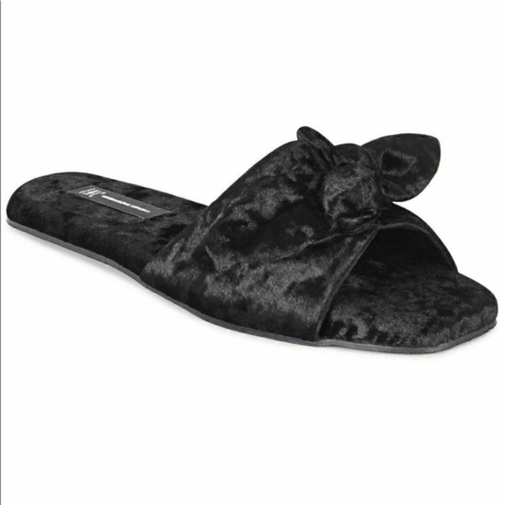 INC Womens Crushed-Velvet Black Knot Slippers NWT